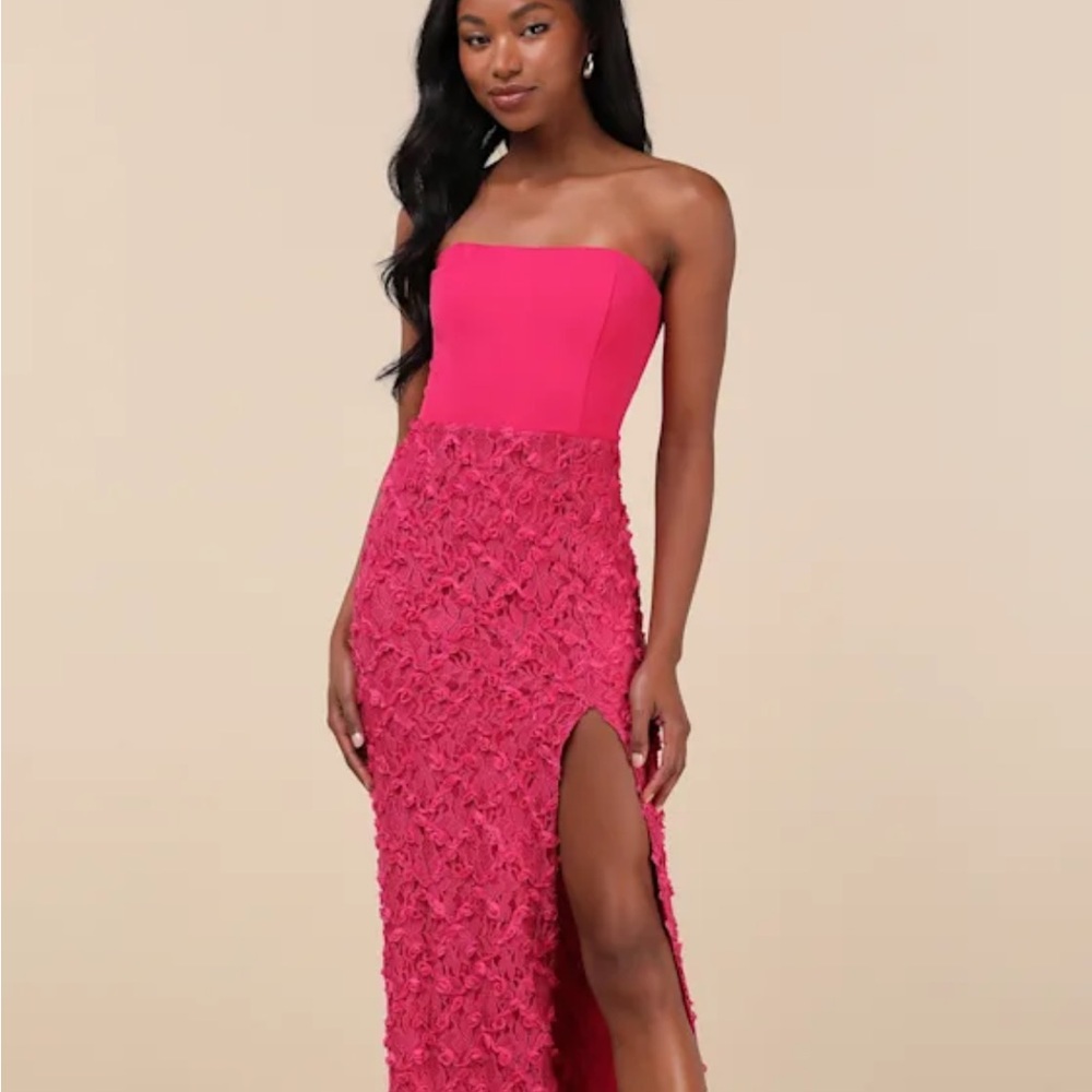 NWT Lulu's Pink Strapless Sheath Dress with Slit
